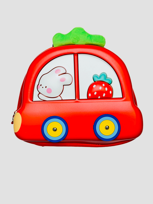 Car-Shaped Kids Backpack – Bunny & Strawberry | Red,Blue,Pink & Purple Colors