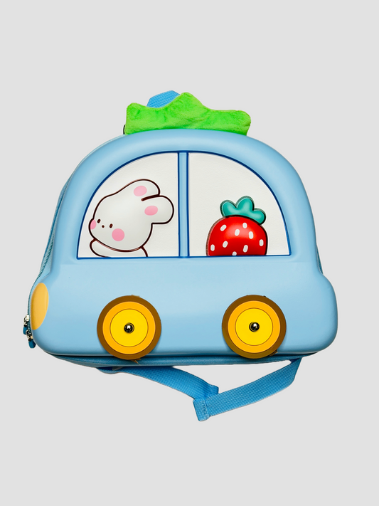 Car-Shaped Kids Backpack – Bunny & Strawberry | Red,Blue,Pink & Purple Colors