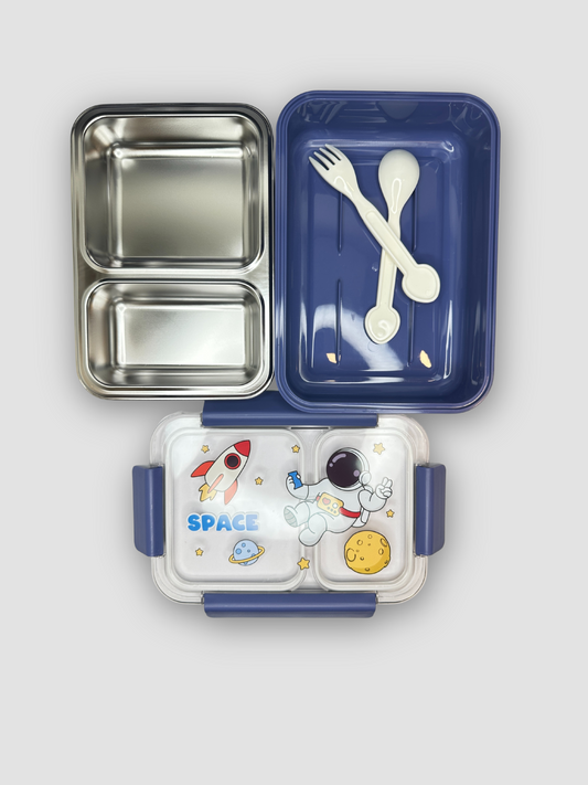 Space-Themed Kids Lunchbox Set – Rocket & Astronaut Design with Stainless Steel Containers