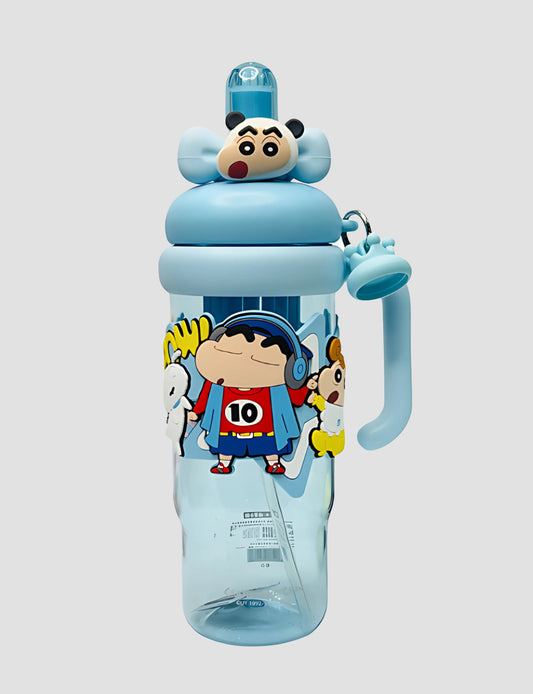 Crayon Shinchan 1200ml Cartoon Water Bottle for Kids – Straw Bottle with Handle & Transparent Body | Fun, Functional & Kid-Friendly Hydration