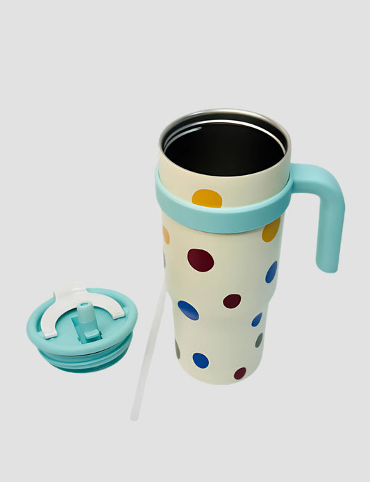 CAT MUG JUMBO 1200ml Vacuum Insulated Mug – Polka Dot Stainless Steel Thermos with Handle & Straw | Playful, Durable & Travel-Ready