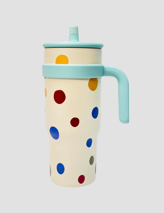 CAT MUG JUMBO 1200ml Vacuum Insulated Mug – Polka Dot Stainless Steel Thermos with Handle & Straw | Playful, Durable & Travel-Ready