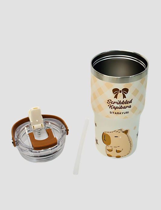 Scribbled Capybara– 600 ML Stainless Steel Vacuum Insulated Tumbler With Lid & Straw | Durable, Leakproof & Travel-Friendly